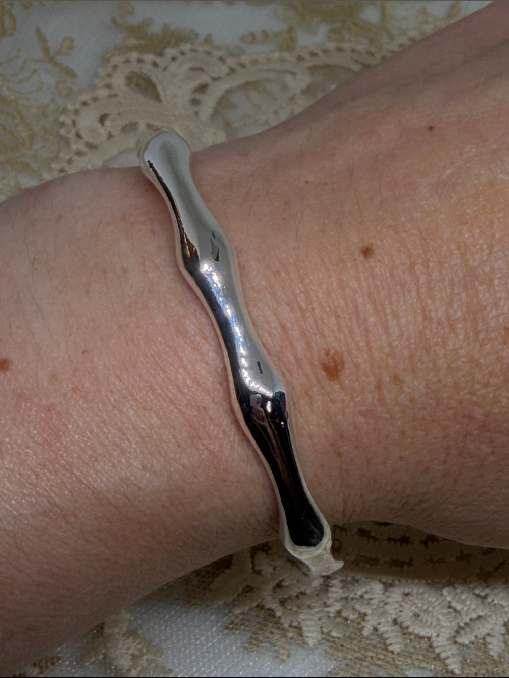 925 Sterling Silver Bamboo Open Cuff Bracelet | Sculptural Organic Wave Design